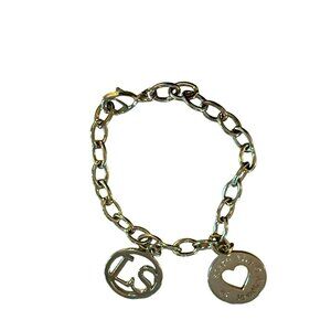 Silver Chain Bracelet With LS & Heart Charms Lobster Clasp Closure "Share The Lo